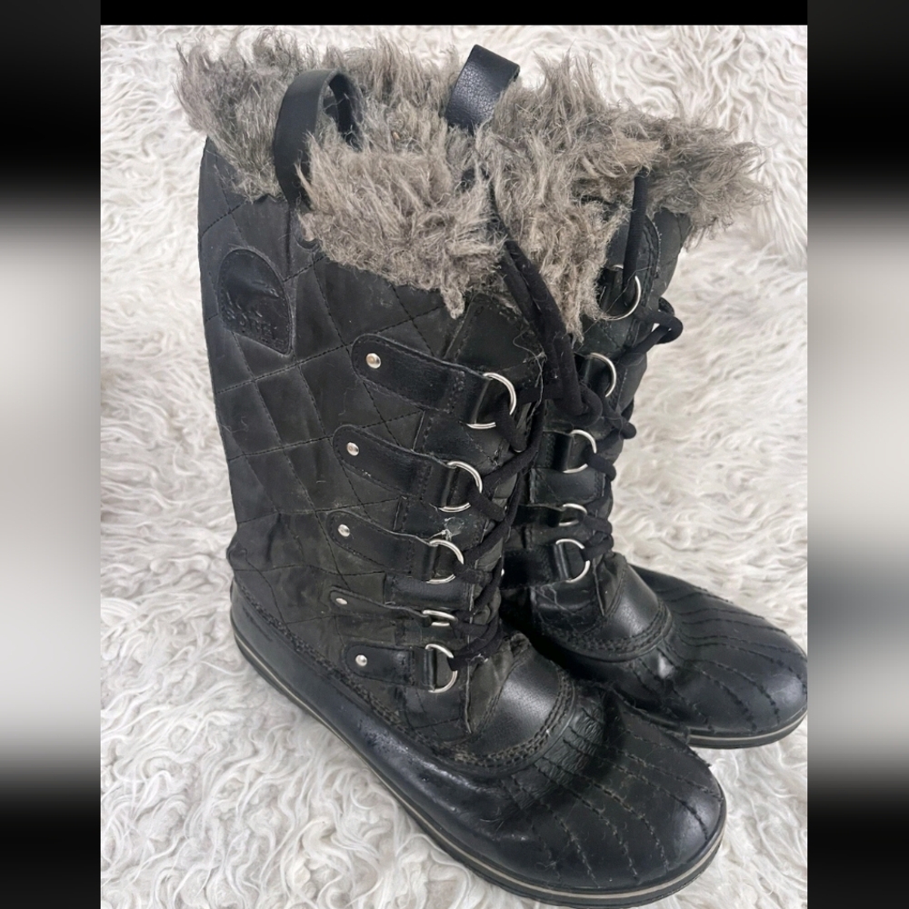 Sorel Tofino II Winter Boots Women’s 11 Black Waterproof Faux Fur Snow